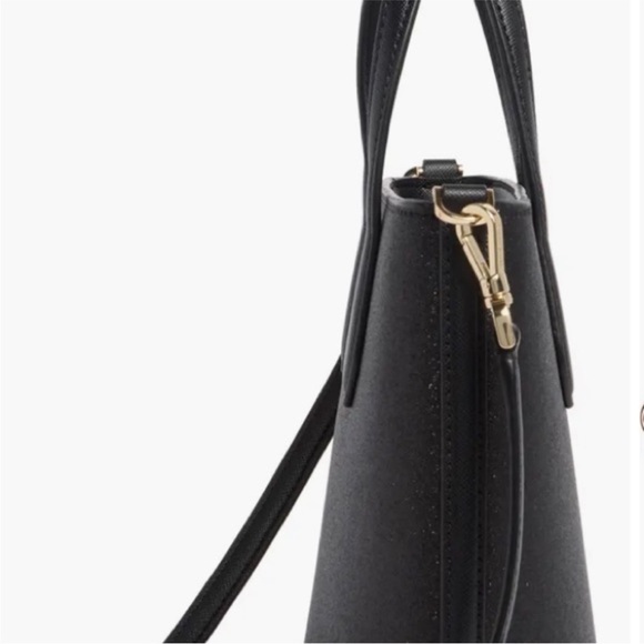 Kate Spade NWT Black Leather Shimmer Removable Crossbody Strap Satchel Tote Bag - Picture 3 of 7